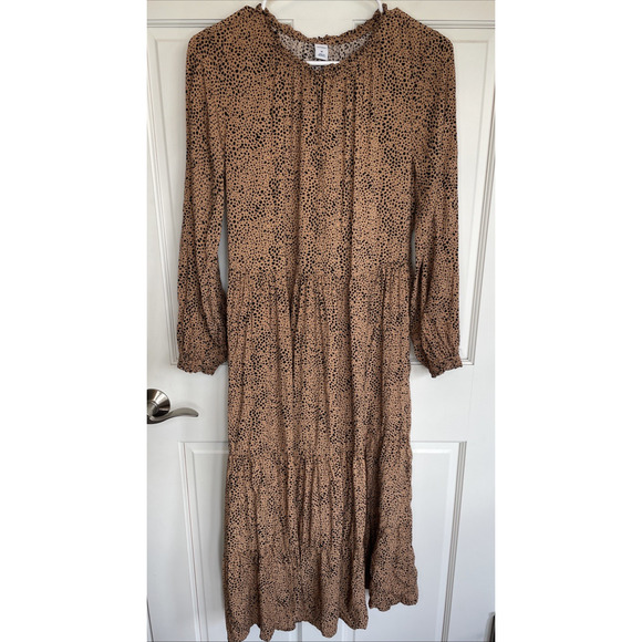 Old Navy Women's Boho Tiered Maxi Dress Sz M Long Sleeve Animal Print Flowy - Picture 1 of 16